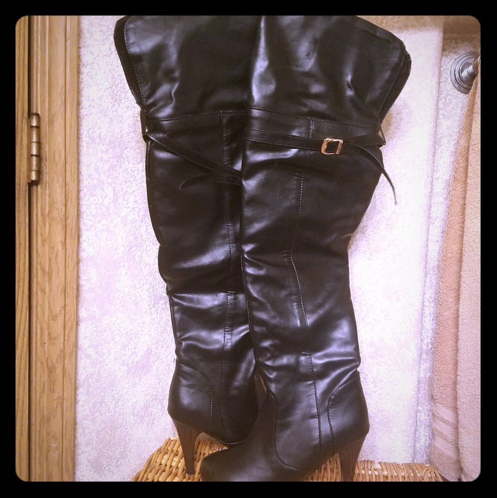 Black thigh high boots